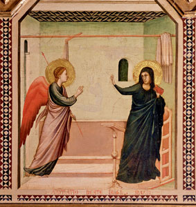 Polittico di Santa Reparata, Annunciazione, particolare dal verso 1310 ca (?) tempera e oro su tavola dalla cattedrale di Santa Maria del Fiore (Firenze) Firenze, Opera di Santa Maria del Fiore Opera di Santa Maria del Fiore; Arcidiocesi di Firenze; Soprintendenza Speciale per il Patrimonio Storico Artistico ed Etnoantropologico e per il Polo Museale della città di Firenze/Damien Cerutti Giotto_9a_Polittico-di-Santa-Reparata_particolare_Annunciazione