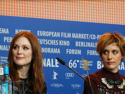 Le attrici Julianne Moore e Greta Gerwig alla conferenza stampa del film Maggie's Plan © Michelle Iwema. All rights reserved. Julianne Moore e Greta Gerwig alla conferenza stampa di Maggie's Plan © Michelle Iwema. All rights reserved
