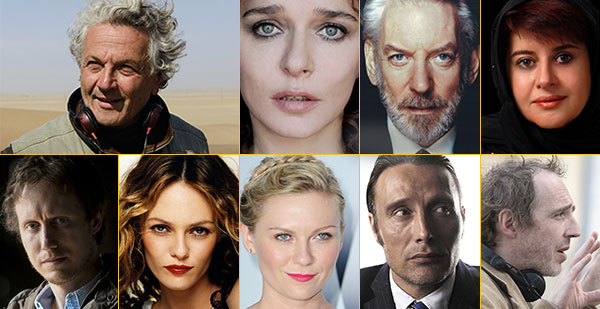 Il presidente e la giuria del 69° Festival de Cannes - * Image credit: George Miller © 2012 Warner Bros. Entertainment Inc. U.S., Canada, Bahamas & Bermuda © 2012 Village Roadshow Films (BVI) Limited -All Other Territories // Valeria Golino © DR // Donald Sutherland © RR // Katayoon Shahabi © RR // László Nemes © Bea Kallòs // Vanessa Paradis © Bettina Rheims // Kirsten Dunst © Francois Durand / Getty Images // Mads Mikkelsen © Kenneth Willardt // Arnaud Desplechin © RR Il presidente e la giuria del 69° Festival de Cannes*