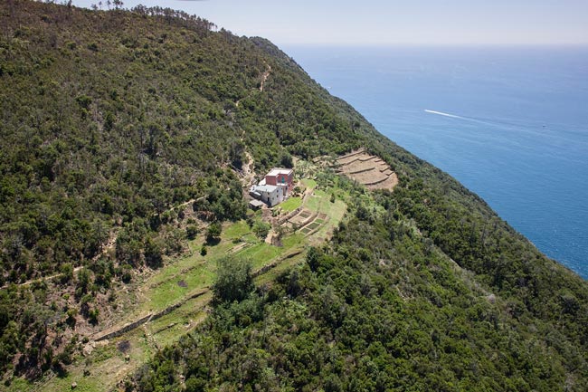 Podere Case Lovara a Punta Mesco (SP), vista aerea - Foto: Davide Marcesini, 2016 © Archivio FAI