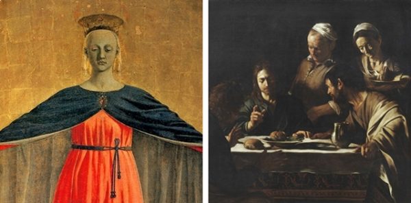 I classici a Milano - a sinistra: la MADONNA DELLA MISERICORDIA a Palazzo Marino a destra: ATTORNO A CARAVAGGIO alla Pinacoteca di Brera
