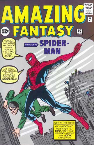 La copertina di Amazing Fantasy in cui debutta l'Uomo Ragno - Disegni di Steve Ditko e Paul Lee La copertina di Amazing Fantasy in cui debutta l'Uomo Ragno - Disegni di Steve Ditko e Paul Lee