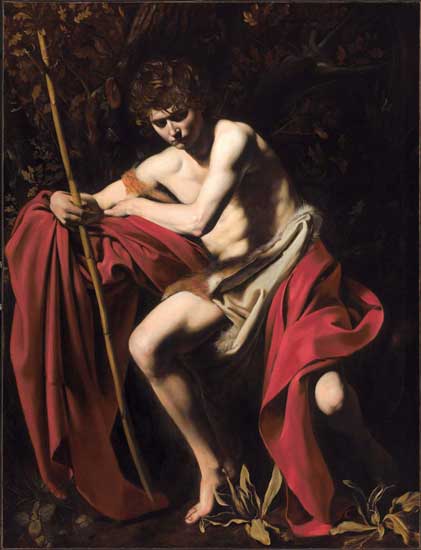 Michelangelo Merisi,San Giovanni Battista (San Giovanni nel deserto) (1604 circa), olio su tela 172,72 x 132,08 cm; inv. 52-25, Kansas City, The Nelson-Atkins Museum of Art Una delle opere esposte a Dentro Caravaggio: San Giovanni Battista (San Giovanni nel deserto) (1604 circa) - Kansas City, The Nelson-Atkins Museum of Art