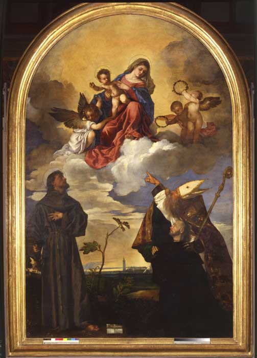 Tiziano Vecellio - La Vergine con Bambino, San Francesco, San Biagio e il donatore Luigi Gozzi (Pala Gozzi), 1520 - Olio su tavola cm 215x322 - Ancona, Pinacoteca Civica Tiziano Vecellio, Sacra Conversazione, 1520