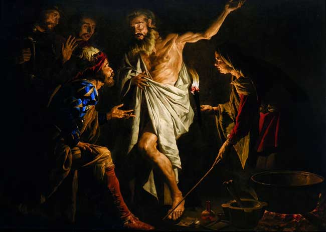 L’ultimo Caravaggio - Matthias Stom (Paesi Bassi, 1600 ca - Italia settentrionale?, post 1645) - Saul fa evocare Samuele dalla pitonessa di Endor, 1639-1641 ca - olio su tela, 170 x 250 cm - Collezione privata. Courtesy Robilant+Voena Matthias Stom (Paesi Bassi, 1600 ca - Italia settentrionale?, post 1645) Saul fa evocare Samuele dalla pitonessa di Endor, 1639-1641 ca olio su tela, 170 x 250 cm Collezione privata. Courtesy Robilant+Voena