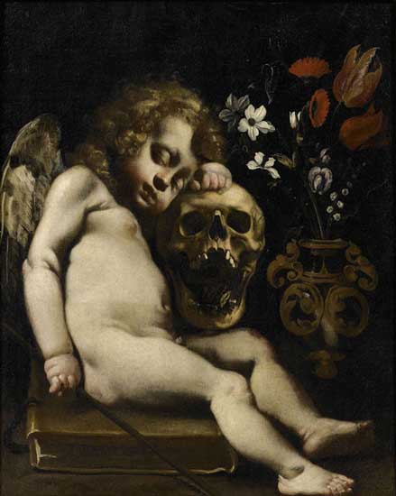 Luigi Miradori detto Genovesino, Cupido dormiente (Vanitas) - Tela, cm 76 x 61 - Cremona, Museo Civico Ala Ponzone Luigi Miradori detto Genovesino Cupido dormiente (Vanitas) Tela, cm 76 x 61 Cremona, Museo Civico Ala Ponzone