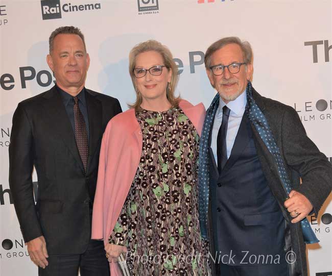 Tom Hanks, Meryl Streep e Steven Spielberg alla presentazione milanese del film The Post - Photo: Nick Zonna © Tom Hanks, Meryl Streep e Steven Spielberg alla presentazione milanese del film The Post - Photo credit: Nick Zonna