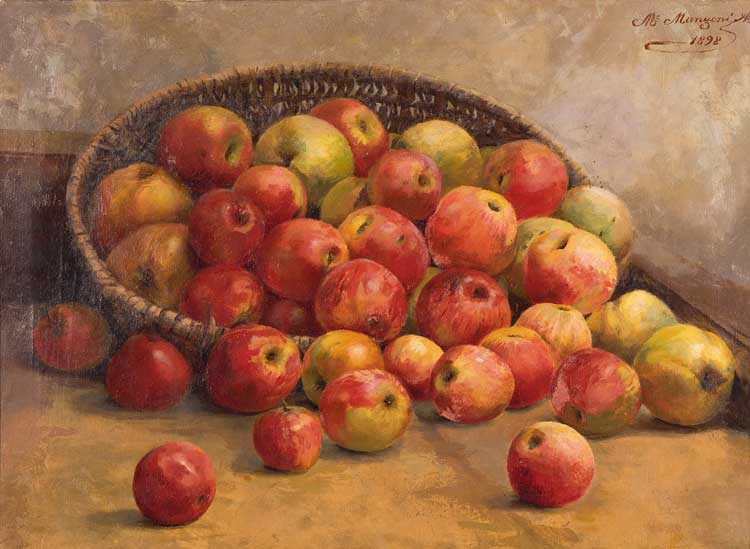 Marie-Louise Audemars Manzoni (Le Brassus, 1855 - Arogno, 1919) Natura morta con mele, 1898 olio su tela, cm 47.5 x 65 firmato in alto a destra:‘’M. Manzoni A.1898’’ Collezione privata Marie-Louise Audemars Manzoni, Natura morta con mele, 1898