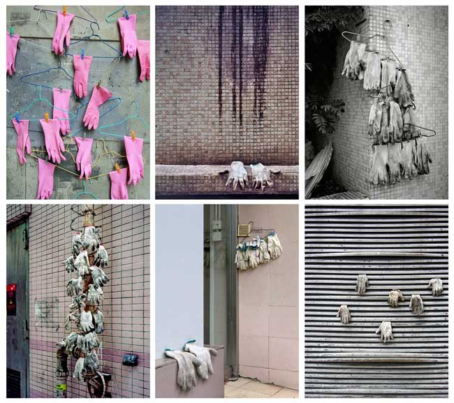 ©Michael Wolf Informal Solutions Hong Kong, 2003-2014 Gloves Digital C-prints, metal frames, museum glass, mixed media each 25,5 x 19,2 Courtesy the Artist / Fotomuseum Den Haag nformal Solutions, Hong Kong, 2003-2014, Photo by Michael Wolf