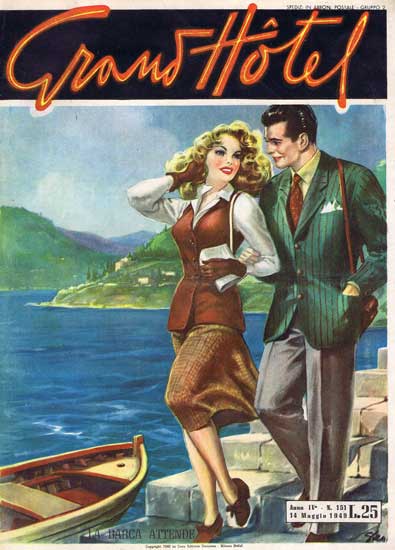Copertina di Grand Hotel, anno IV, 1949. Grand Hotel esce il 29 giugno 1946, Disegni di Walter Molino La copertina del fotoromanzo Grand Hotel