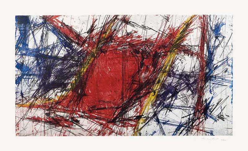 Sandro Martini, Ladro di sogni, 1997, carta Hahnemühle, stampa calcografica alla poupée a tre colori + nero, 50 x 90 cm, foto di Matteo Zarbo Collezione m.a.x. museo, Chiasso Sandro Martini, Ladro di sogni, 1997, stampa calcografica alla poupée a tre colori + nero - Foto di Matteo Zarbo, Collezione m.a.x. museo, Chiasso