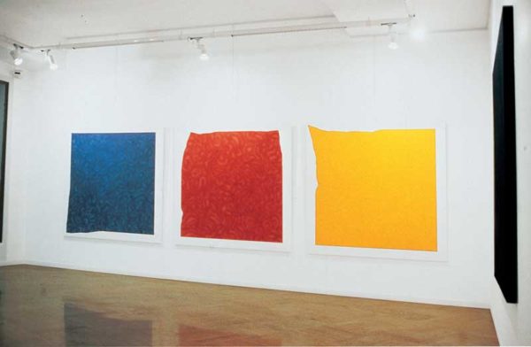 Pino Pinelli, Pittura BL. R. G., 1973 acrilico su tela, 150 x 150 cm (ciascuno) / Courtesy Palazzo Reale Pino Pinelli, Pittura BL. R. G., 1973 acrilico su tela, 150 x 150 cm (ciascuno) / Courtesy Palazzo Reale