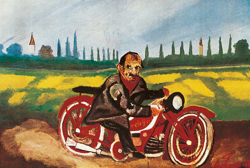 Antonio Ligabue Autoritratto sulla moto, 1953 Olio su faesite, 39x57 cm Collezione privata, Parma Easy Rider il mito della motocicletta: Antonio Ligabue, Autoritratto sulla moto, 1953
