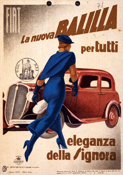 Marcello Dudovich, La nuova Balilla per tutti, 1934 Manifesto, cromolitografia, 195 x 139,3 cm Courtesy Galleria L’Image, Alassio Marcello Dudovich, La nuova Balilla per tutti, 1934 Manifesto, cromolitografia, 195 x 139,3 cm Courtesy Galleria L’Image, Alassio
