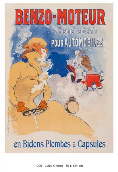 Jules Chéret Benzo-Moteur, 1900 Manifesto, cromolitografia 124 x 89 cm Courtesy Galleria L’Image, Alassio auto che passione: Jules Chéret, Benzo-Moteur, 1900 Manifesto