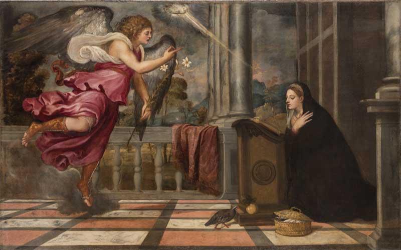Tiziano Vecellio, Annunciazione, 1539 ca., Olio su tela, cm 166x266, Venezia, Scuola Grande Arciconfraternita di San Rocco Tiziano Vecellio, Annunciazione, 1539