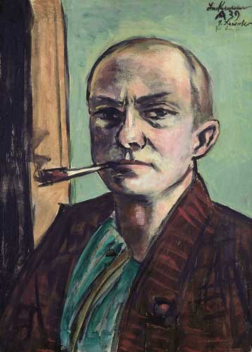 Max Beckmann, autoritratto su sfondo verde con camicia verde, 1938-1939 - olio su tela, 65.5 x 50 cm, Museum der bildenden Künste Leipzig Nachlass Mathilde Q. Beckmann © 2018, ProLitteris, Zurich Max Beckmann, autoritratto su sfondo verde con camicia verde