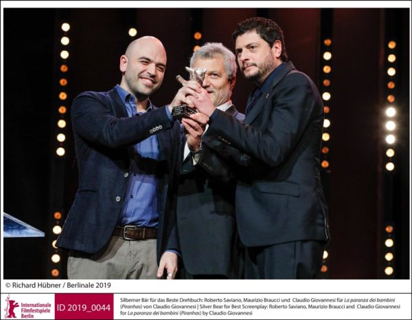 I vincitori della Berlinale 2019: Roberto Saviano, Maurizio Braucci e Claudio Giovannesi