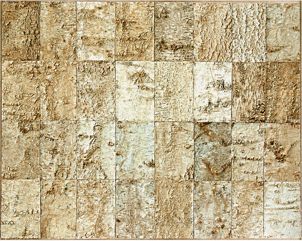 La luna dei poeti, 2018, polveri, stucco dipinto, pastelli su tela, 140 x 170 cm © Pier Daniele La Rocca 2019 - Foto Franco Zannini Pier Daniele La Rocca, La luna dei poeti - Foto di Franco Zannini