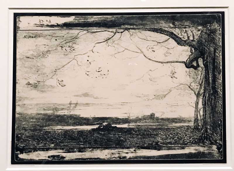 Antonio Fontanesi, cliché-verre, Paysan qui se désaltère à un cours d’eau (1863-64) – Photo: MaSeDomani Antonio Fontanesi, cliché-verre, Paysan qui se désaltère à un cours d’eau (1863-64) – Photo: MaSeDomani
